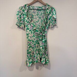 Topshop Green and Pink Floral Wrap Dress Size 2 Petite